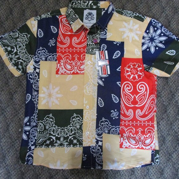 NWT English Laundry Boys Short Sleeve Button-Down paisley patch Print Shirt XL18 - Picture 1 of 9